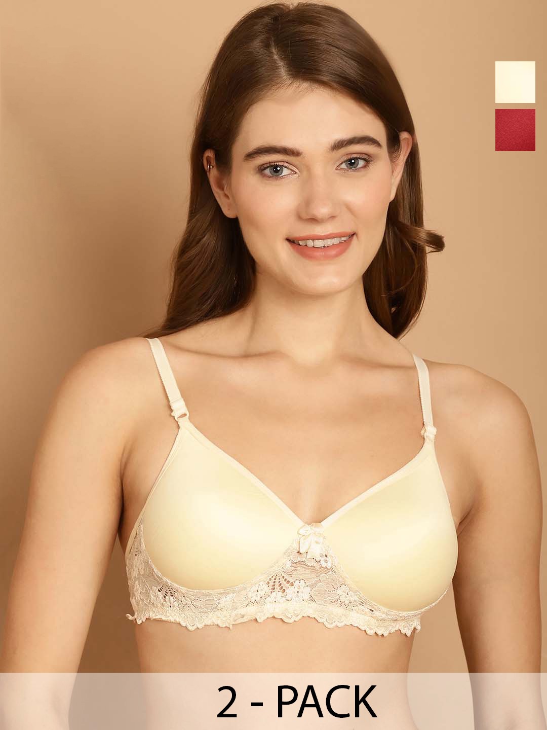 

Friskers Pack Of 2 Medium Coverage Dry Fit Balconette Bras With All Day Comfort, Beige
