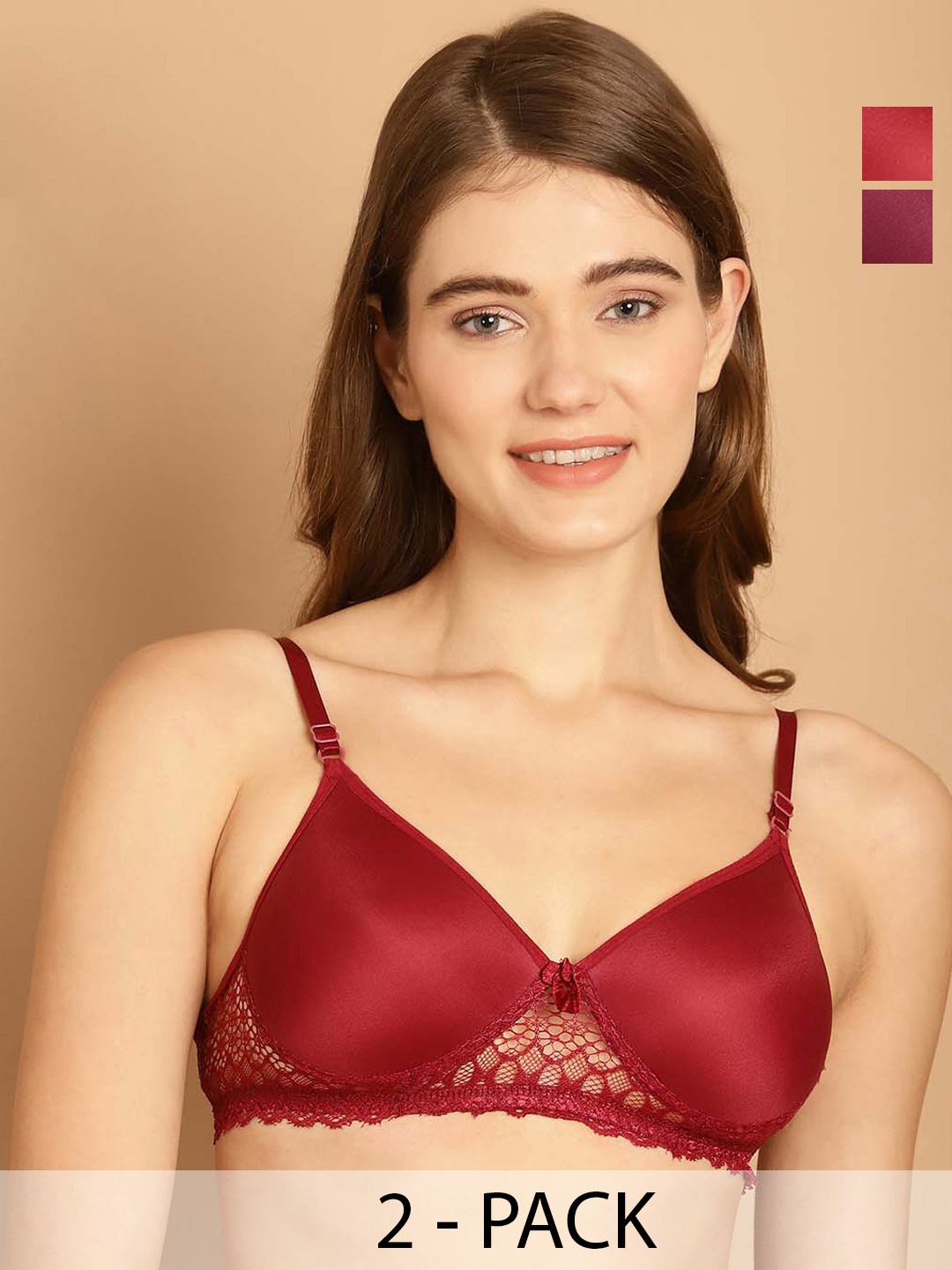 

Friskers Pack Of 2 Medium Coverage Lightly Padded T-shirt Bra- All Day Comfort, Maroon