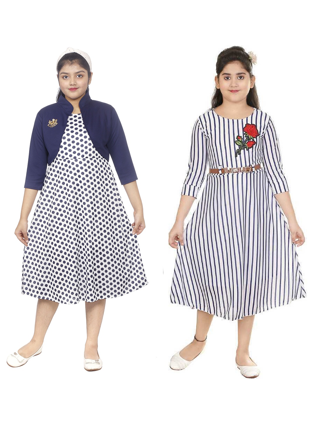 

BAESD Girls Pack Of 2 A-Line Midi Dresses, White