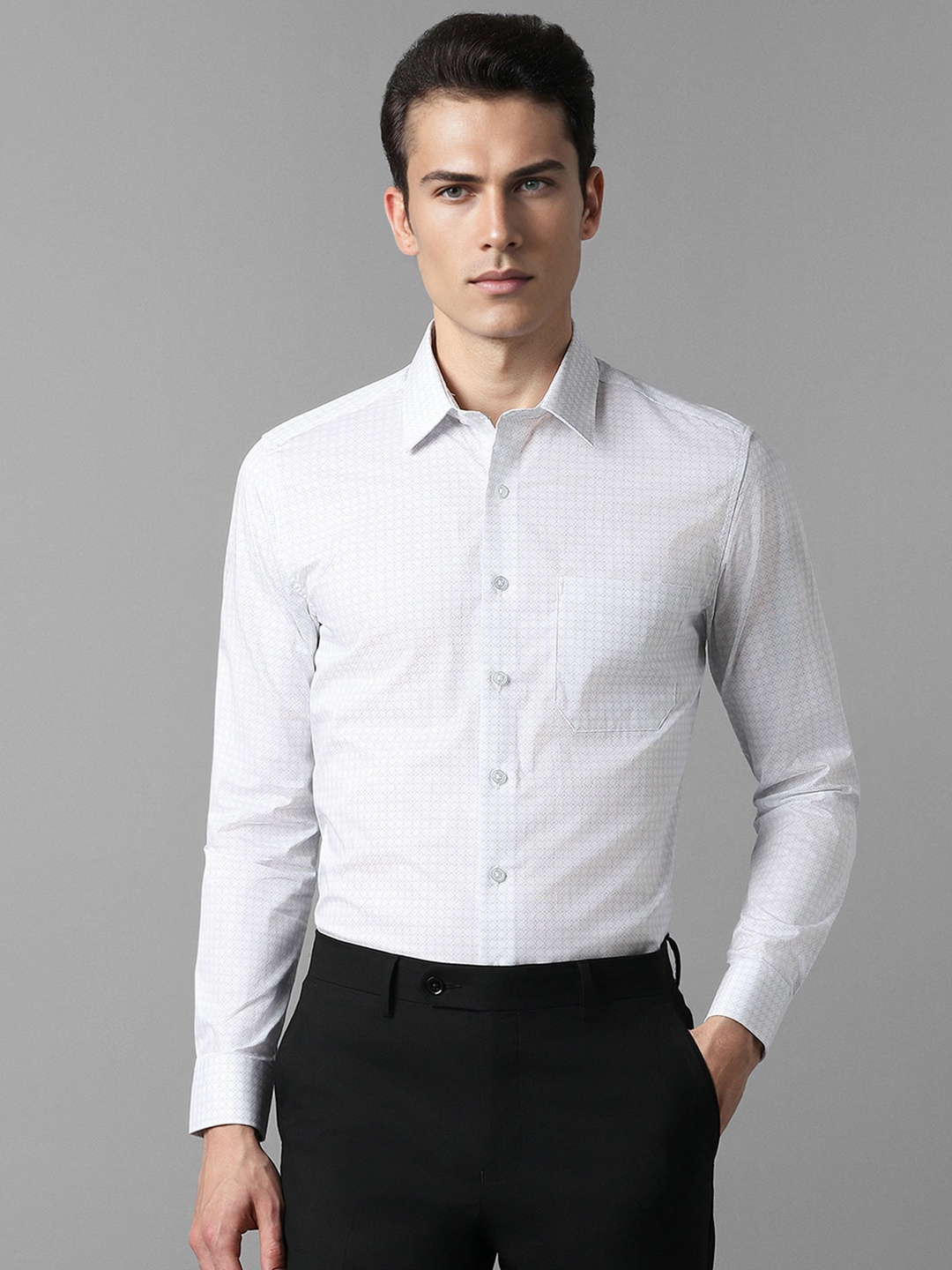 

Louis Philippe Micro Ditsy Printed Slim Fit Pure Cotton Formal Shirt, White