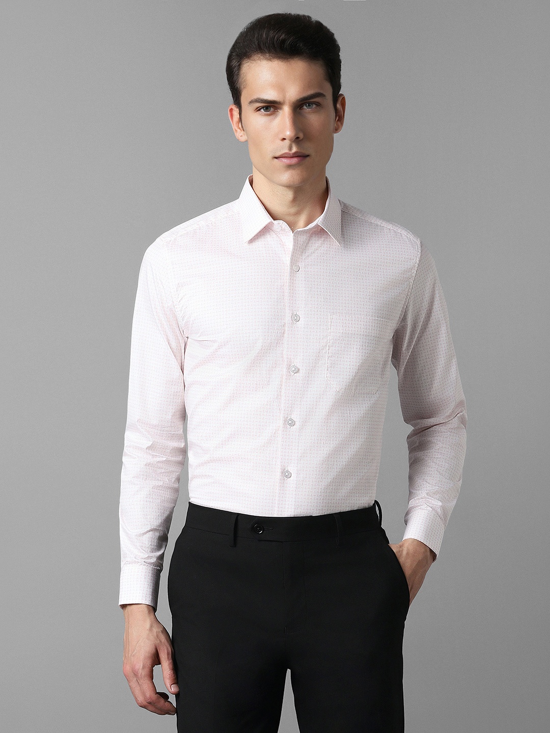 

Louis Philippe Slim Fit Micro Ditsy Printed Pure Cotton Formal Shirt, White