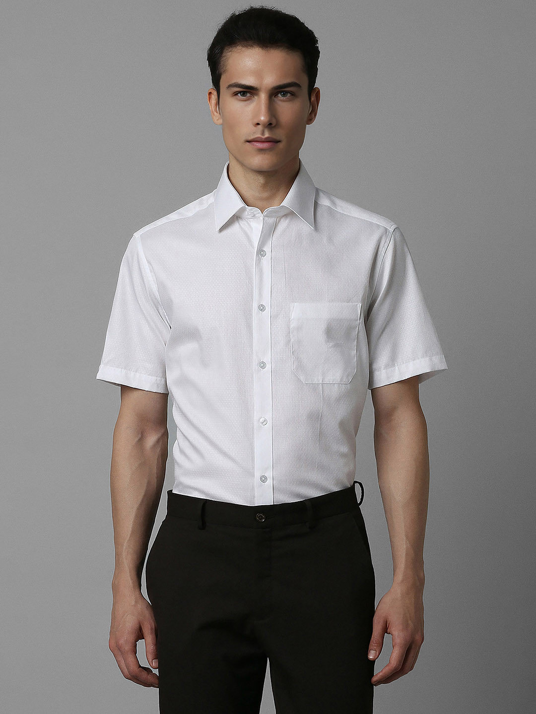 

Louis Philippe Classic Fit Self Design Pure Cotton Formal Shirt, White