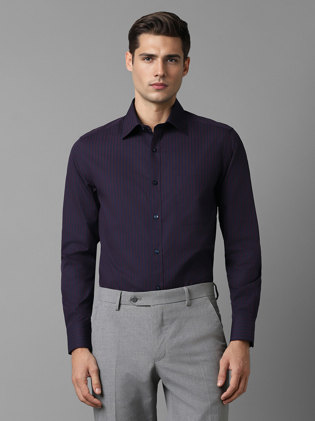 

Louis Philippe Vertical Striped Pure Cotton Formal Shirt, Purple