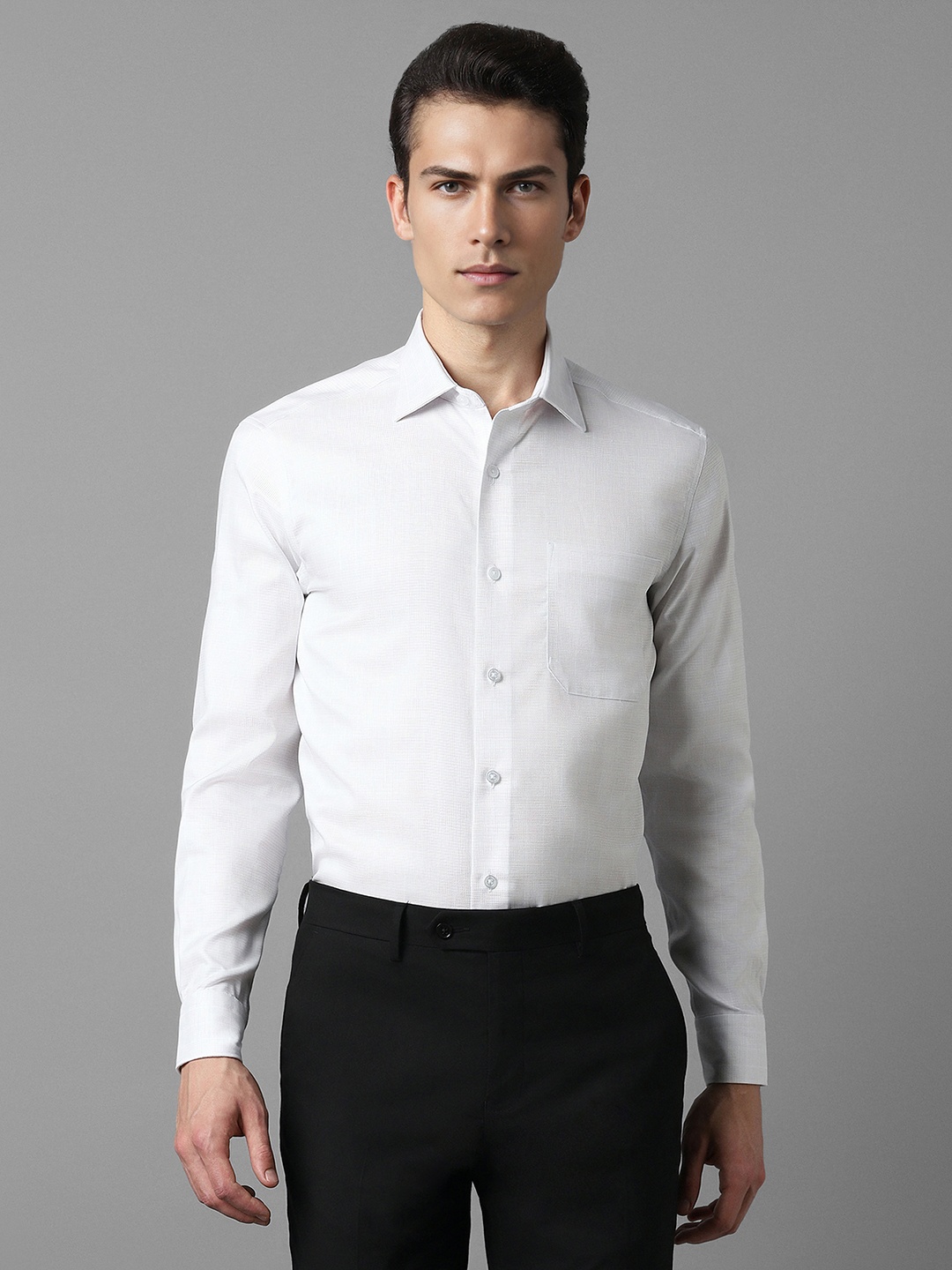 

Louis Philippe Classic Fit Self Design Pure Cotton Formal Shirt, White