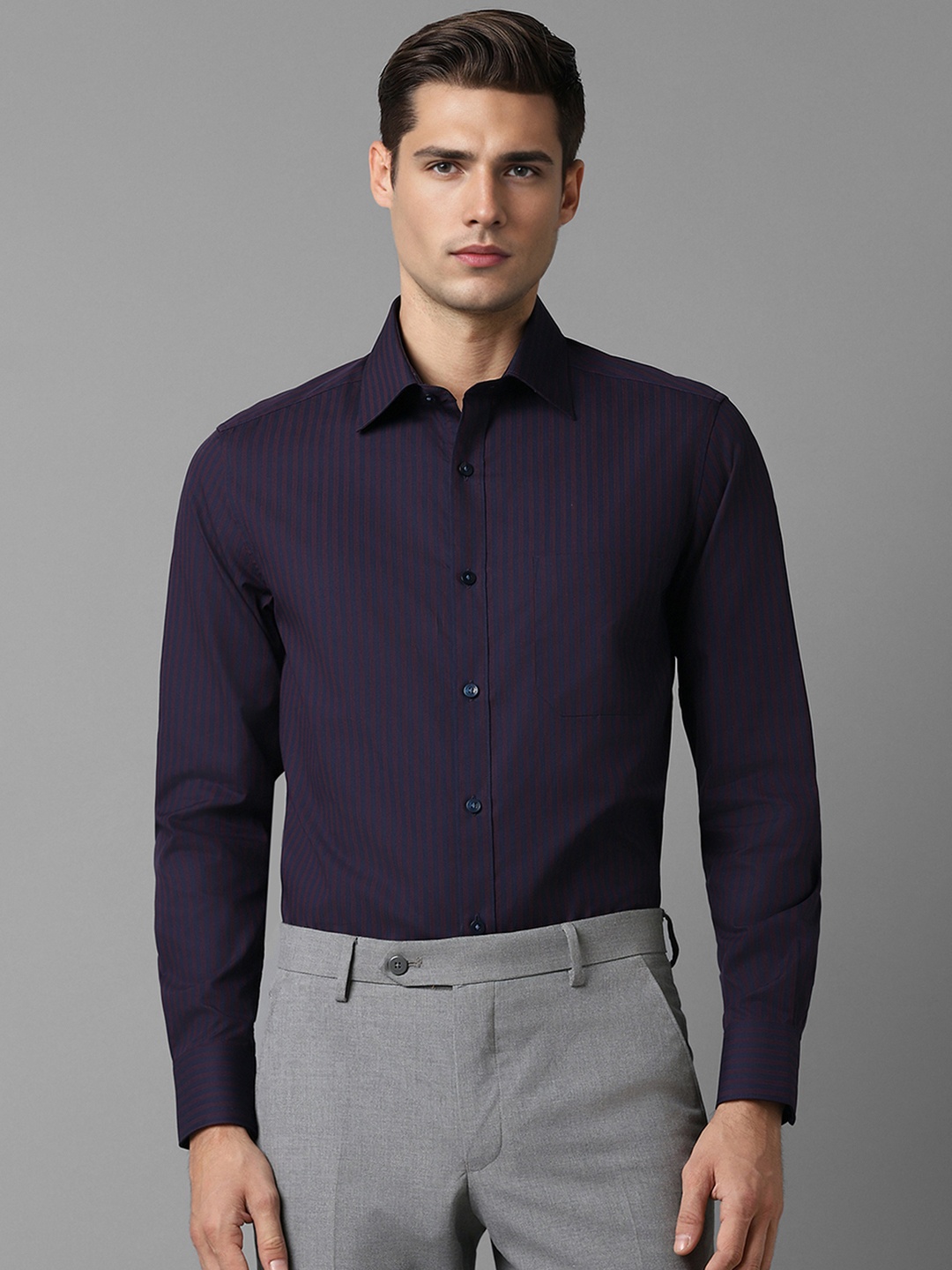 

Louis Philippe Vertical Striped Pure Cotton Formal Shirt, Blue