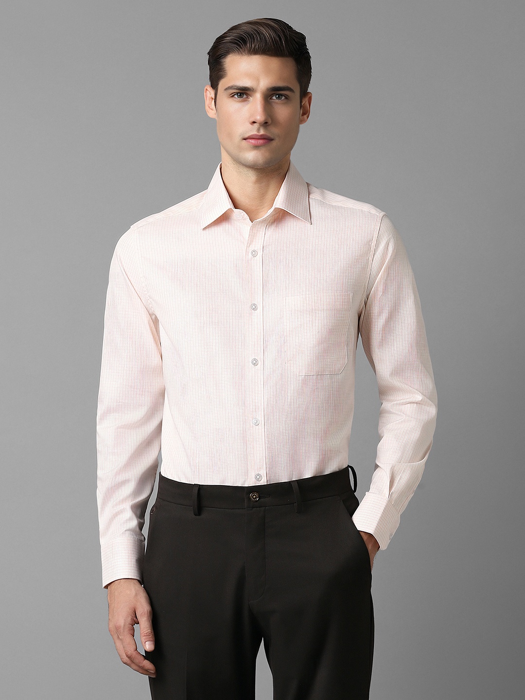 

Louis Philippe Spread Collar Pure Cotton Formal Shirt, Beige