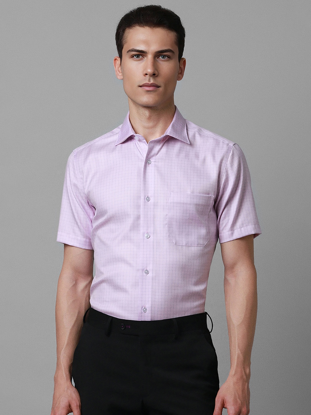 

Louis Philippe Classic Fit Checked Pure Cotton Formal Shirt, Purple