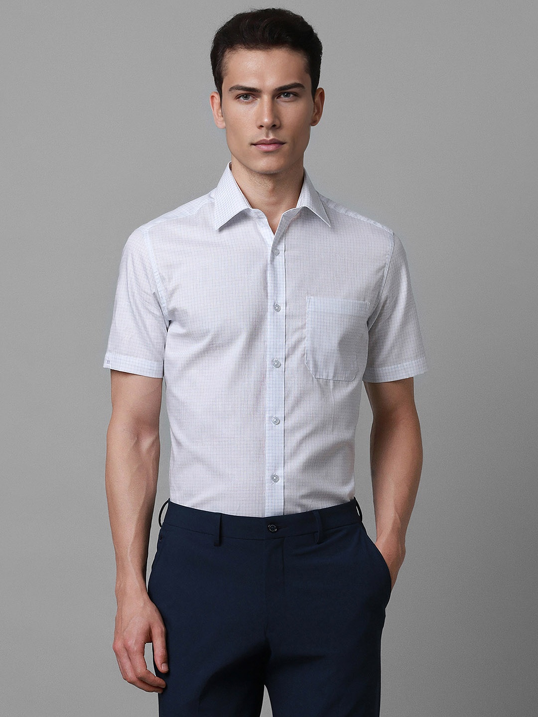 

Louis Philippe Checked Pure Cotton Formal Shirt, Blue