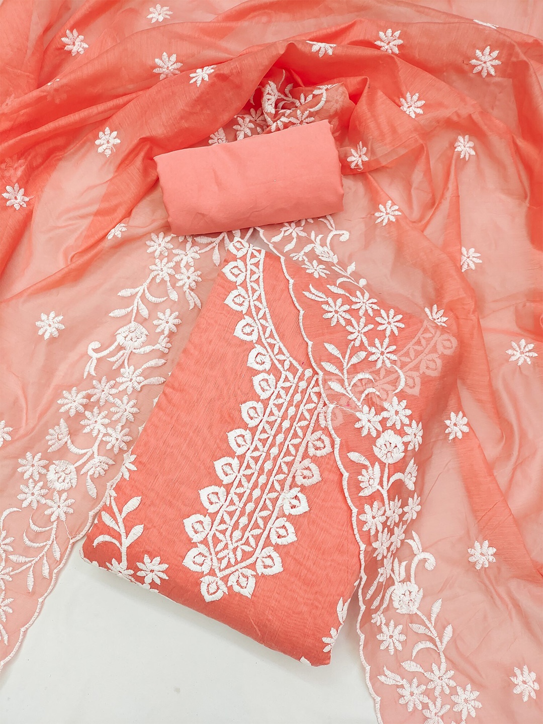 

Panzora Embroidered Unstitched Dress Material, Orange