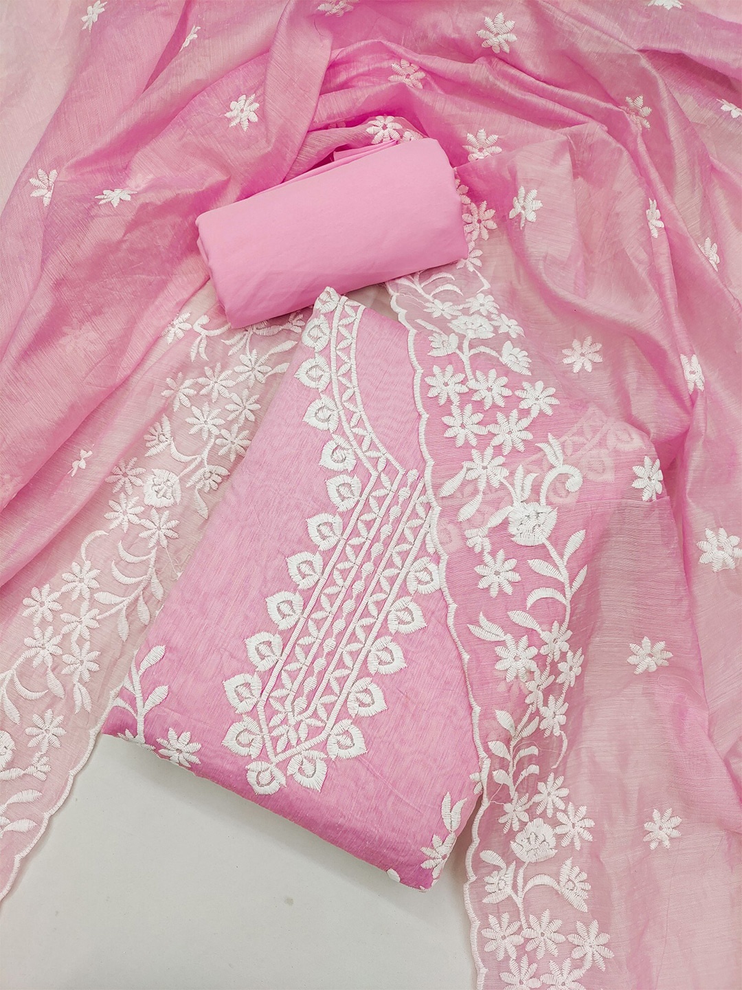 

Panzora Embroidered Chanderi Silk Unstitched Dress Material, Pink
