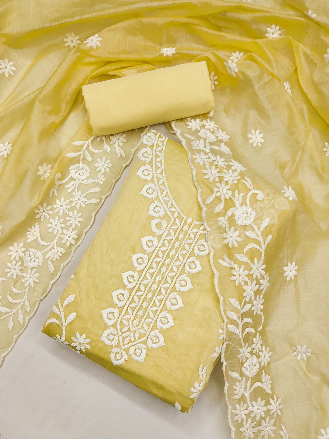 

Panzora Floral Embroidered Unstitched Dress Material, Yellow