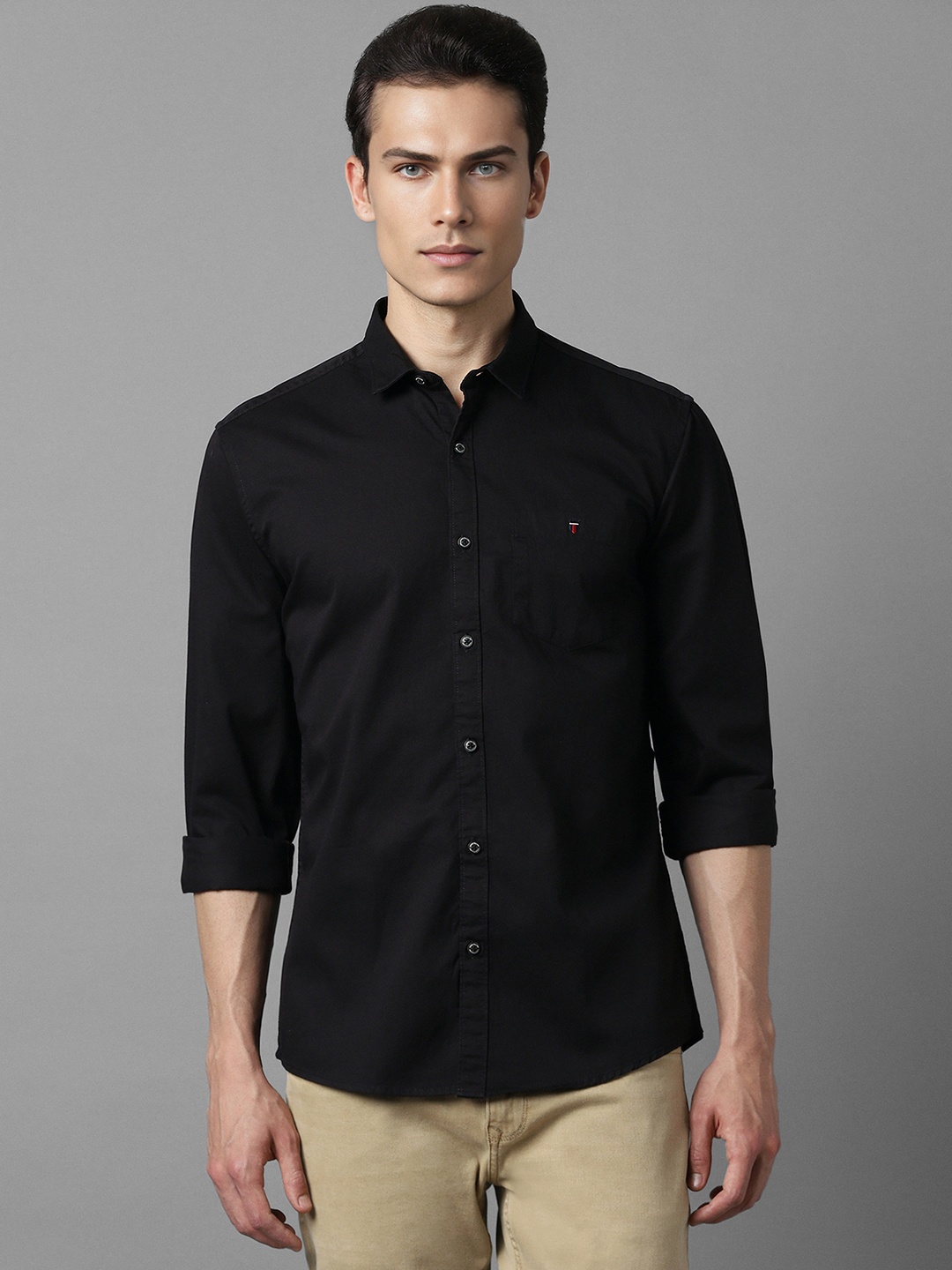 

Louis Philippe Jeans Cotton Spread Collar Curved Slim Fit Casual Shirt, Black