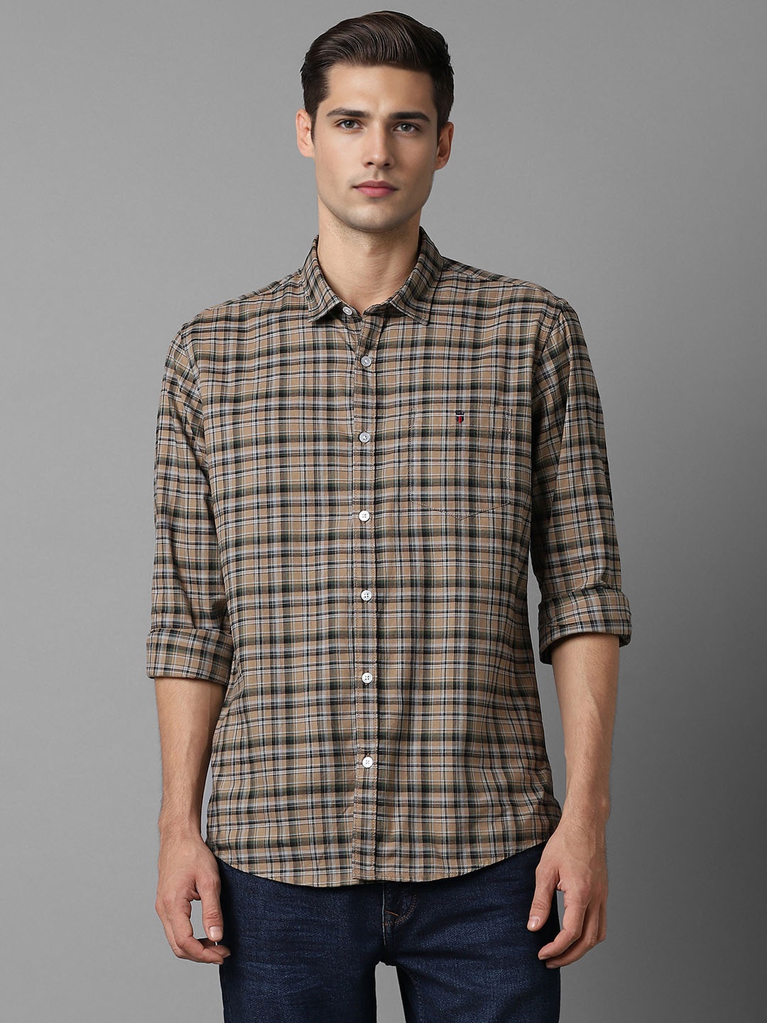 

Louis Philippe Jeans Slim Fit Checked Pure Cotton Casual Shirt, Brown