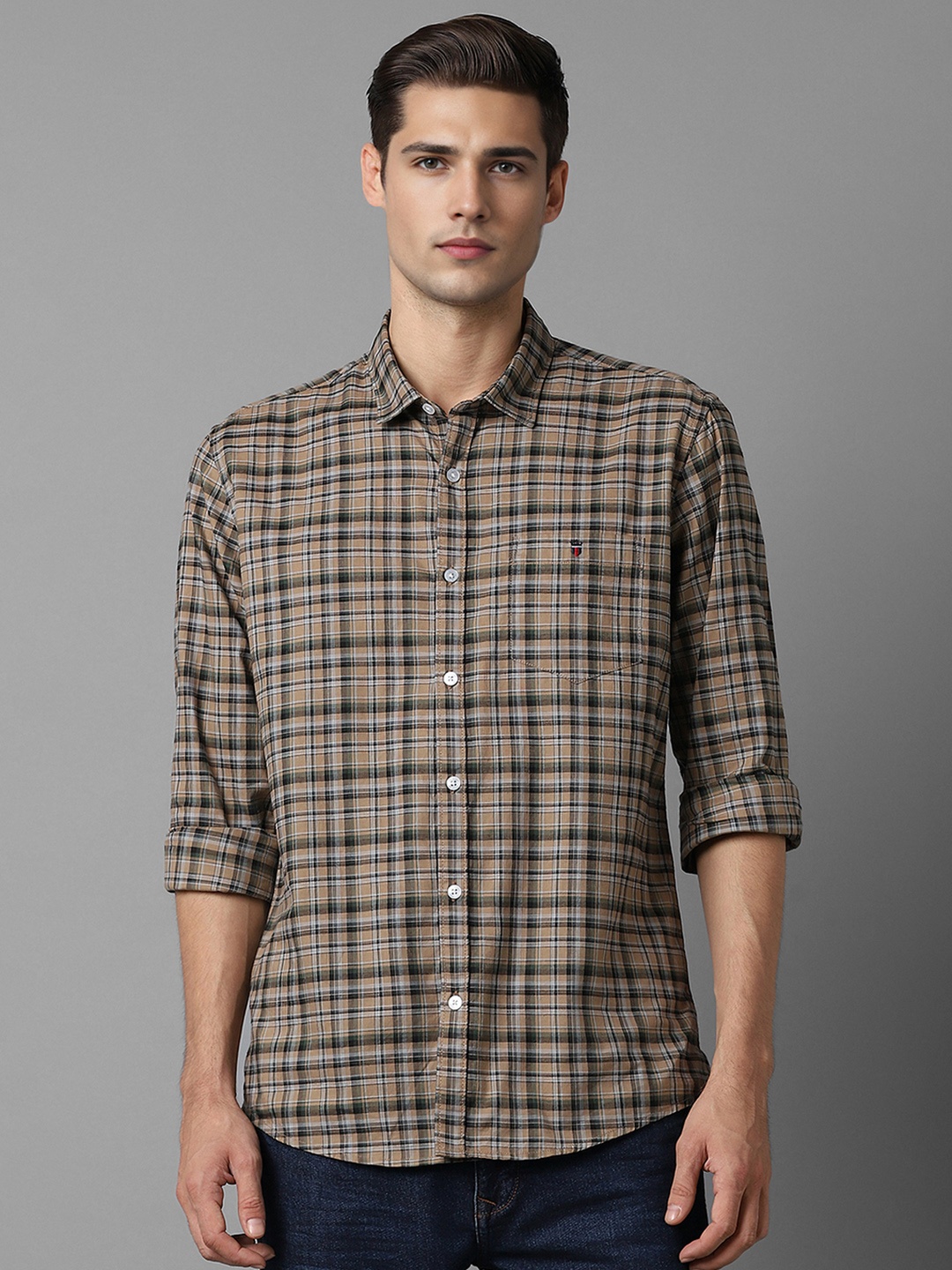 

Louis Philippe Jeans Slim Fit Checked Pure Cotton Casual Shirt, Brown