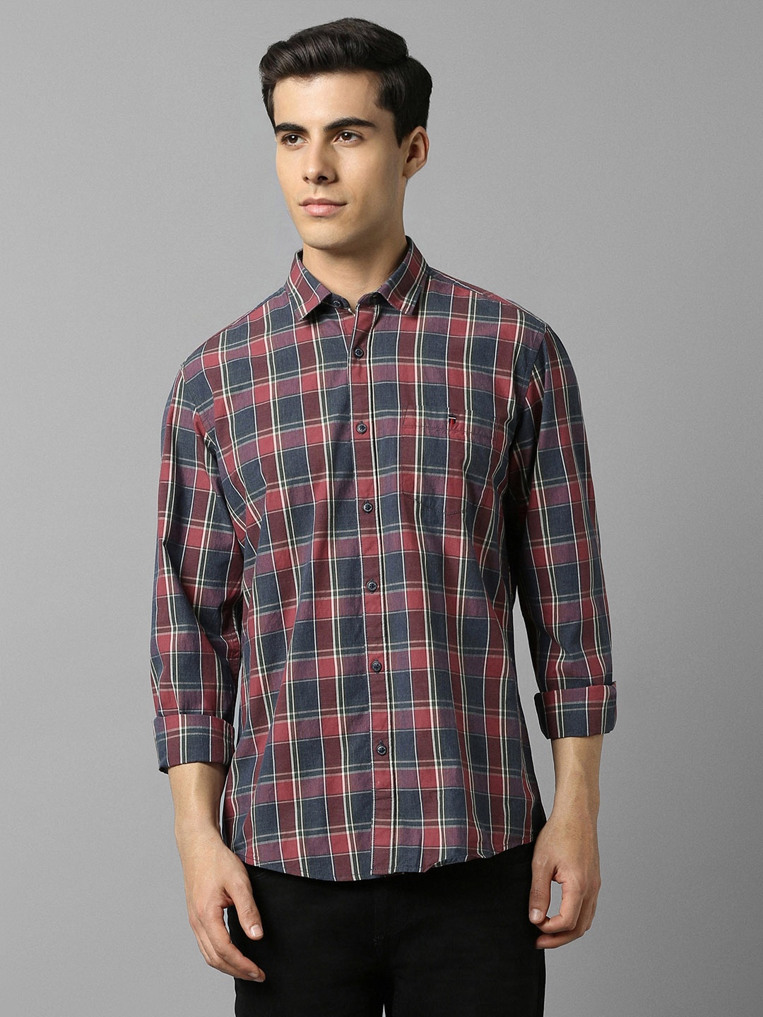 

Louis Philippe Jeans Men Slim Fit Tartan Checks Pure Cotton Casual Shirt, Grey