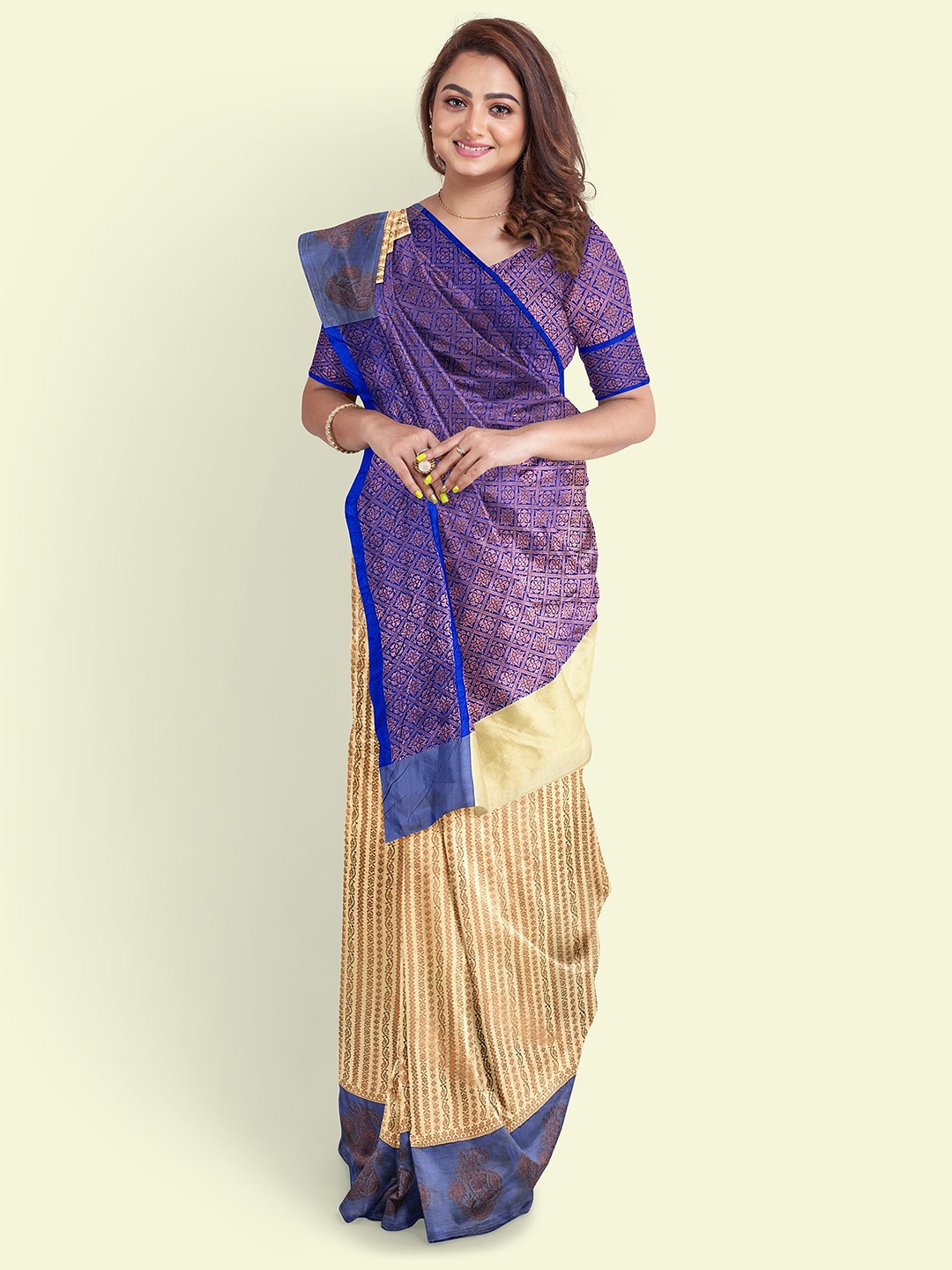 

Muskan Fashion Ethnic Motifs Zari Heavy Work Banarasi Saree, Cream