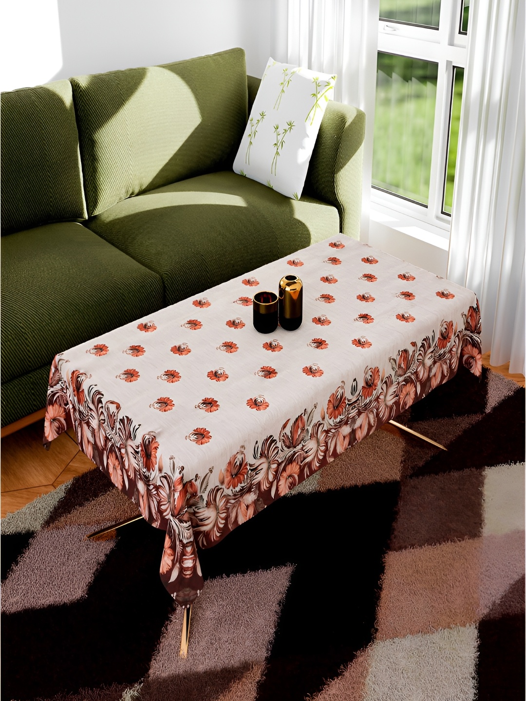 

Kuber Industries Cream & Maroon Printed Velvet 5 Seater Sofa Table Cover Set