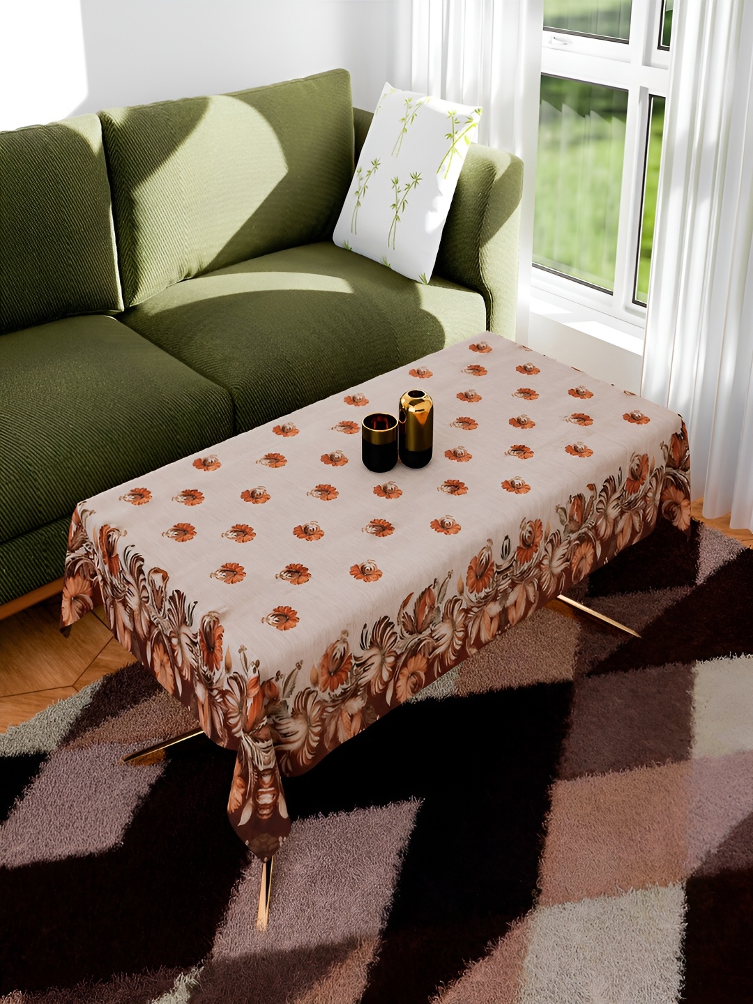 

Kuber Industries Set of 5 Cream & Maroon Printed 5 Seater Sofa Table Cover Set