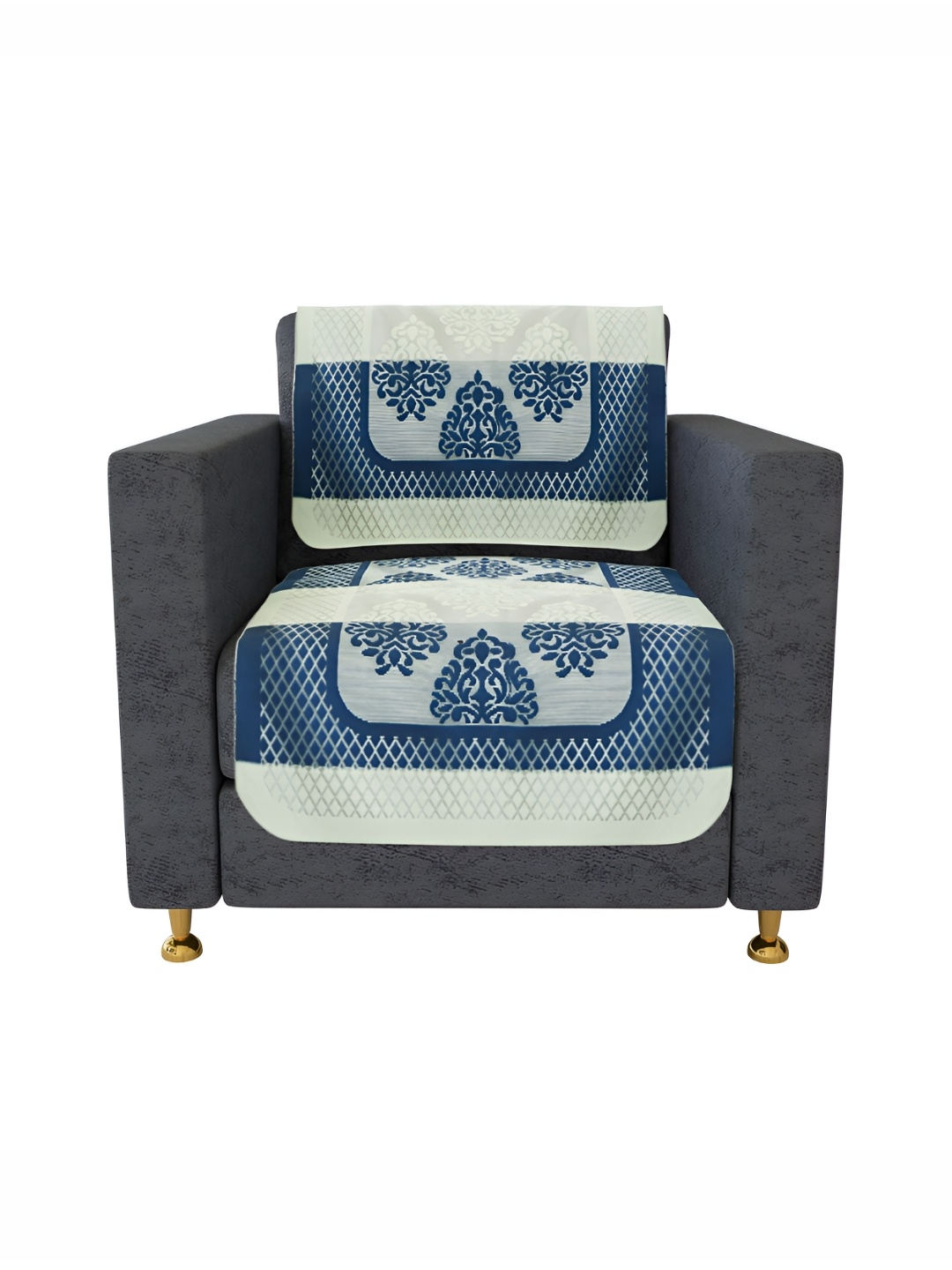 

Kuber Industries Cream & Blue Cotton Self Design 5-Seater Sofa Cover