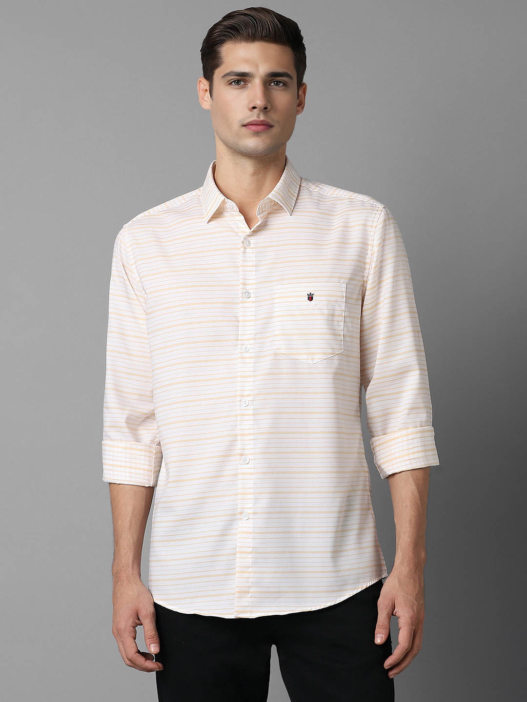 

Louis Philippe Sport Slim Fit Horizontal Stripes Pure Cotton Casual Shirt, Cream