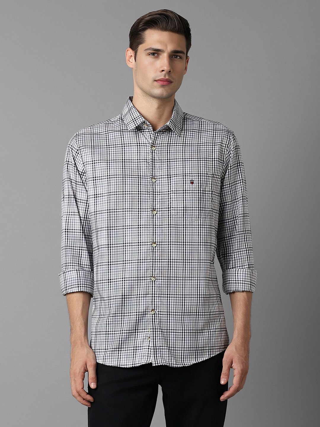 

Louis Philippe Sport Slim Fit Checked Pure Cotton Casual Shirt, Grey