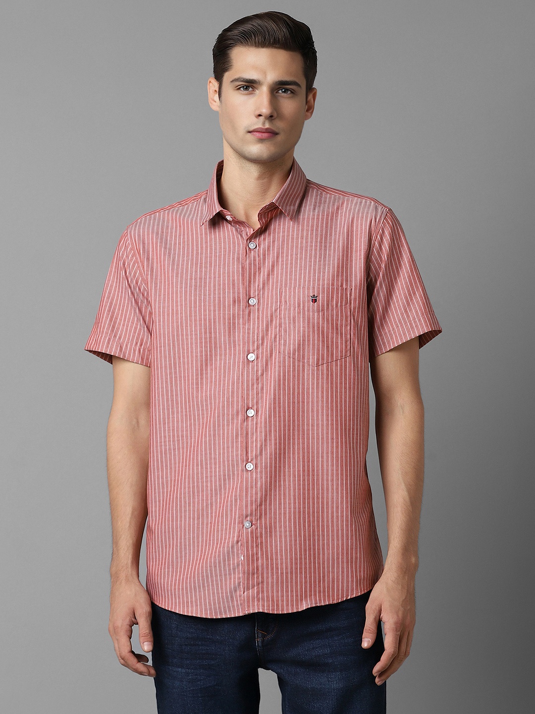 

Louis Philippe Sport Slim Fit Striped Pure Cotton Casual Shirt, Pink