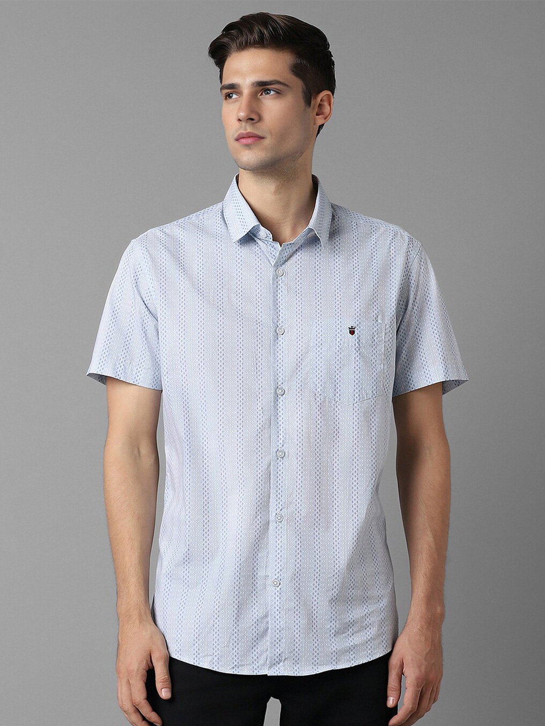 

Louis Philippe Sport Slim Fit Striped Pure Cotton Casual Shirt, Blue