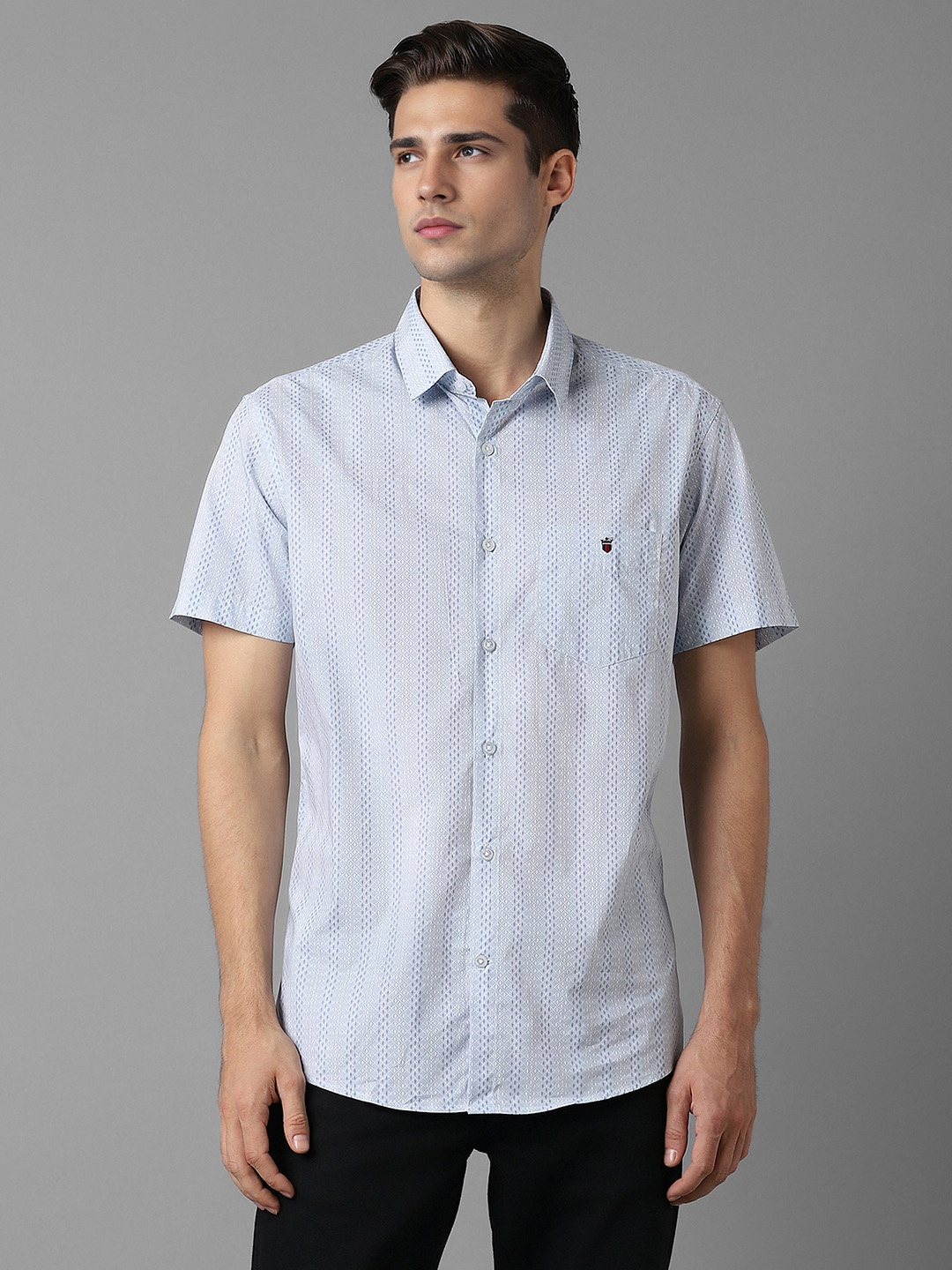 

Louis Philippe Sport Slim Fit Striped Pure Cotton Casual Shirt, Blue
