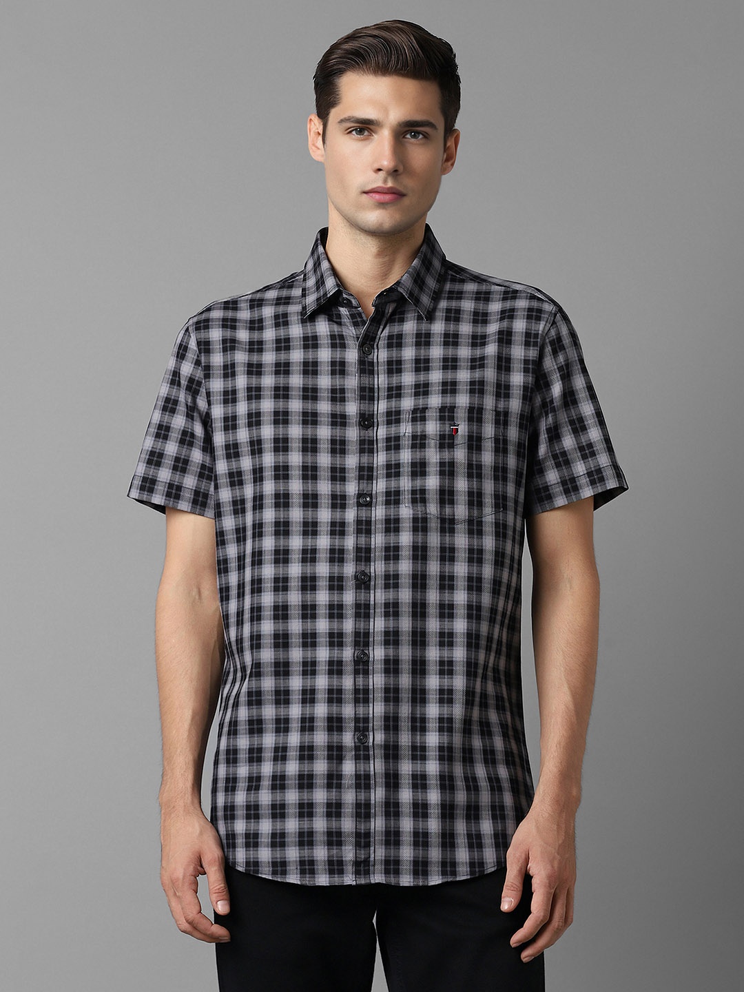 

Louis Philippe Sport Slim Fit Checked Pure Cotton Casual Shirt, Black
