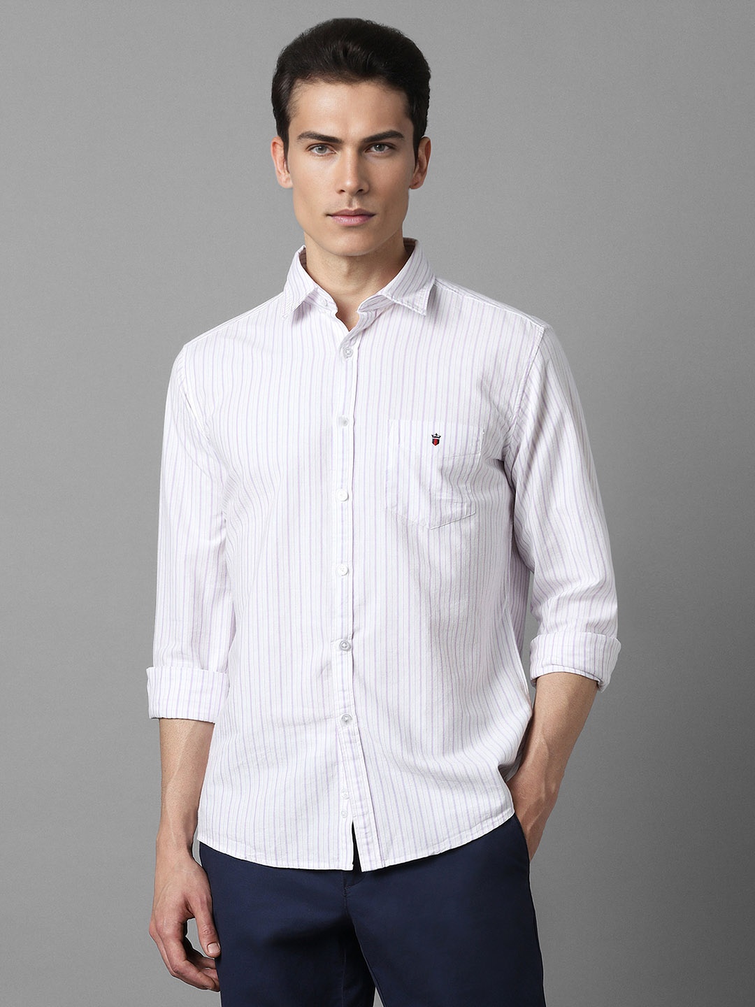 

Louis Philippe Sport Slim Fit Striped Pure Cotton Casual Shirt, White