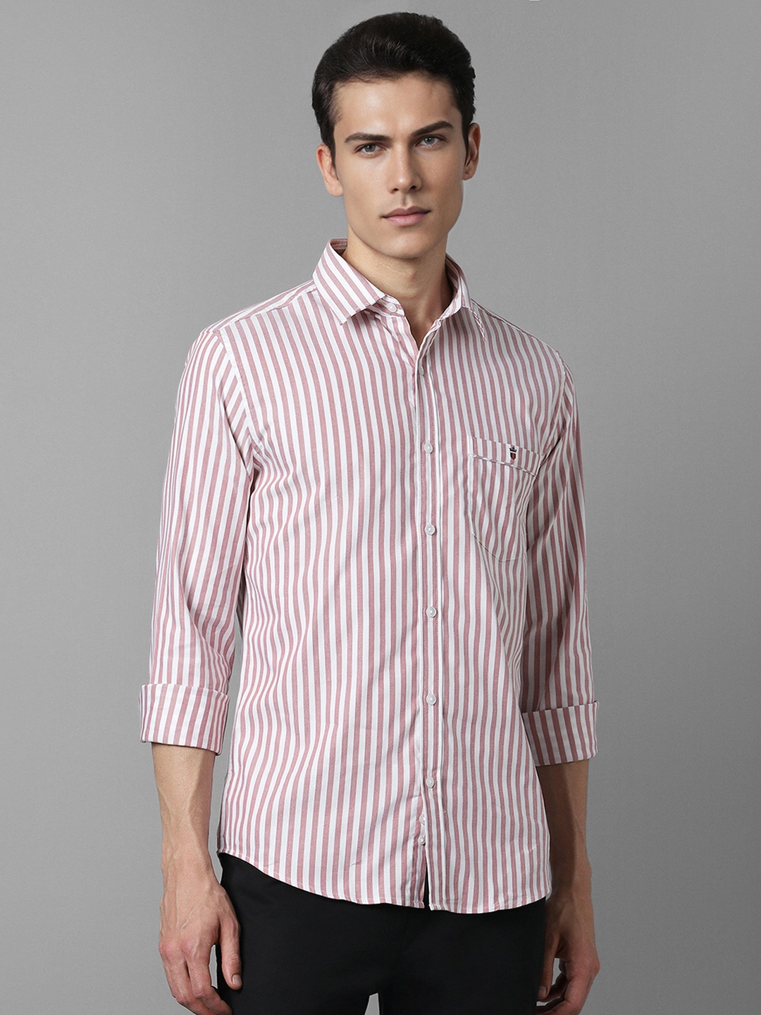 

Louis Philippe Sport Slim Fit Striped Spread Collar Casual Shirt, Pink