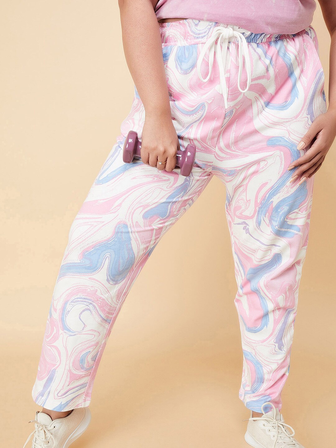 

max Women Plus Size Printed Pure Cotton Track Pants, Pink