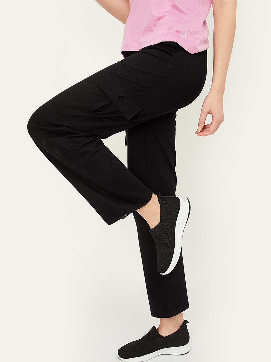 

max Women Cotton Mid Rise Track Pants, Black
