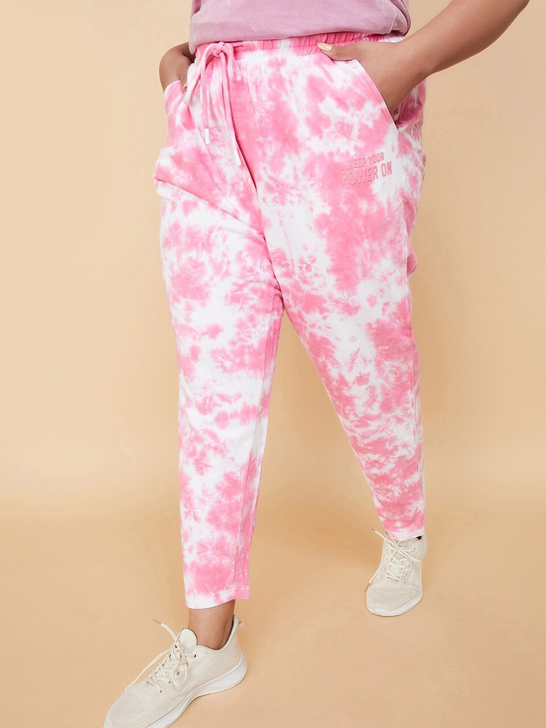 

max Plus Size Tie & Dye Cotton Mid-Rise Track Pants, Pink