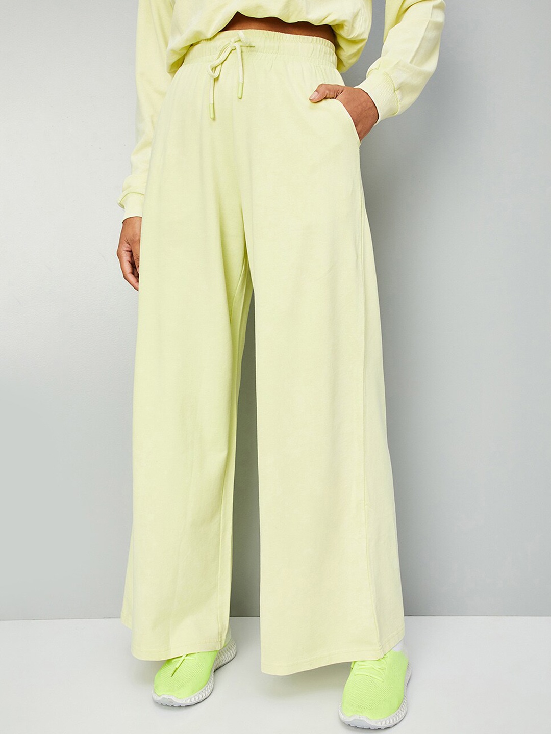

max Women Cotton Mid-Rise Track Pants, Yellow