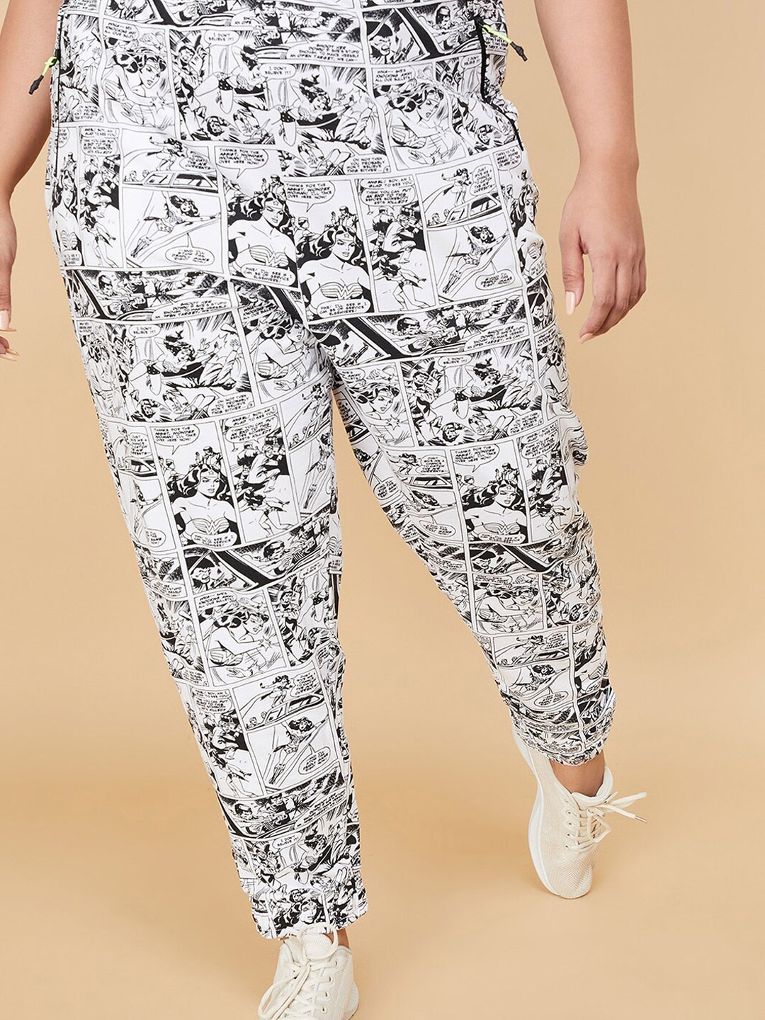 

max Women Plus Size Printed Pure Cotton Track Pants, White