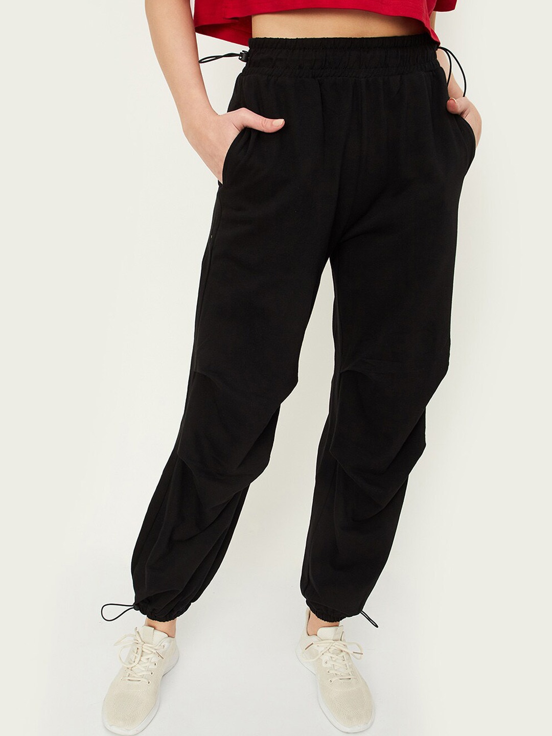 

max Women Mid Rise Pure Cotton Joggers, Black
