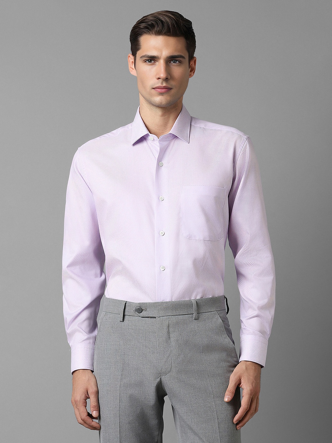 

Luxure by Louis Philippe Textured Spread Collar Pure Cotton Formal Shirt, Purple