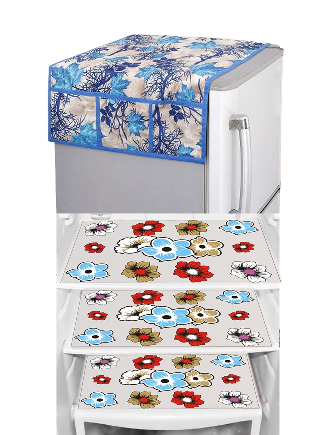 

Dakshya Industries Blue & Beige 4 Pieces Floral Printed Refrigerator Covers