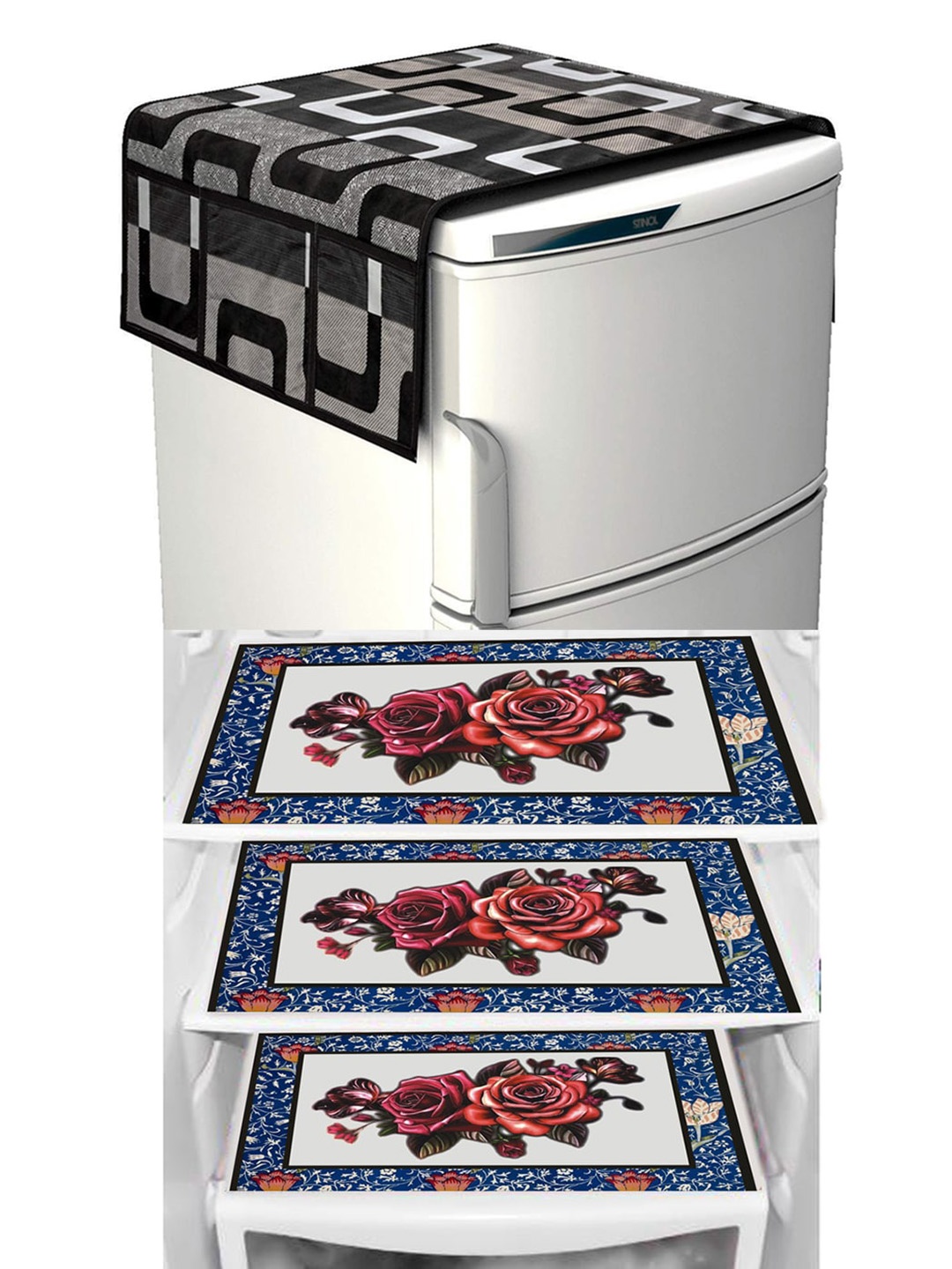 

Dakshya Industries Blue & Grey 4 Pcs Floral Printed Refrigerator Covers