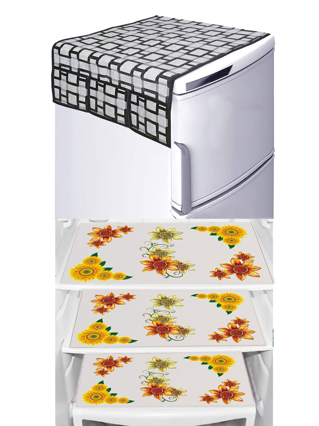 

Dakshya Industries Yellow & Grey 4 Pieces Floral Printed Refrigerator Covers