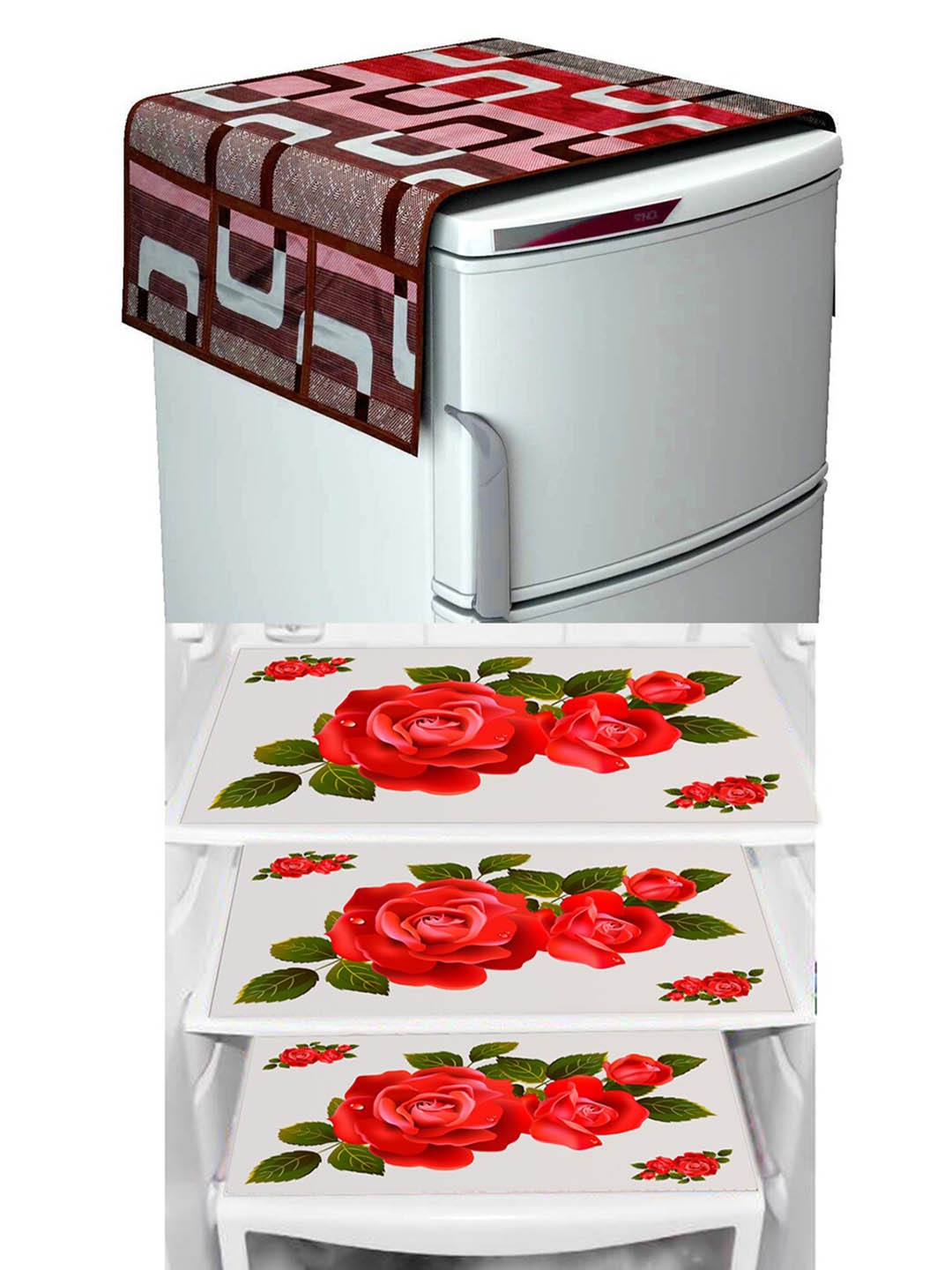 

Dakshya Industries Red & Maroon 4 Pieces Floral Printed Refrigerator Covers