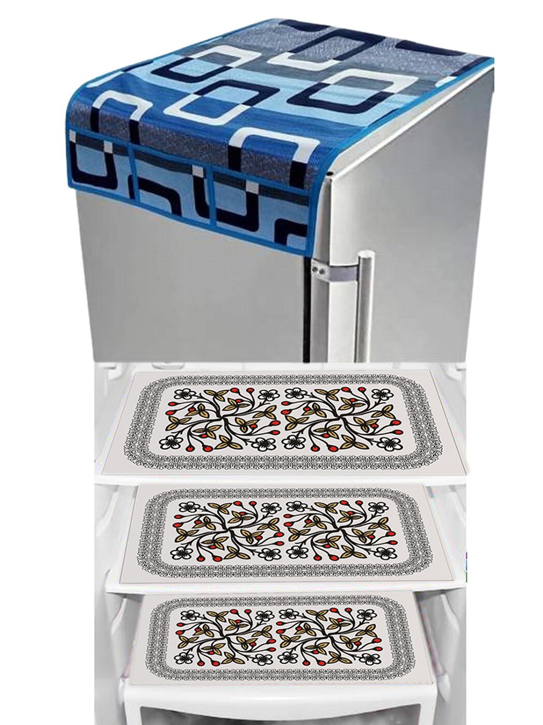 

Dakshya Industries Blue & Black 4 Pieces Floral Printed Refrigerator Covers