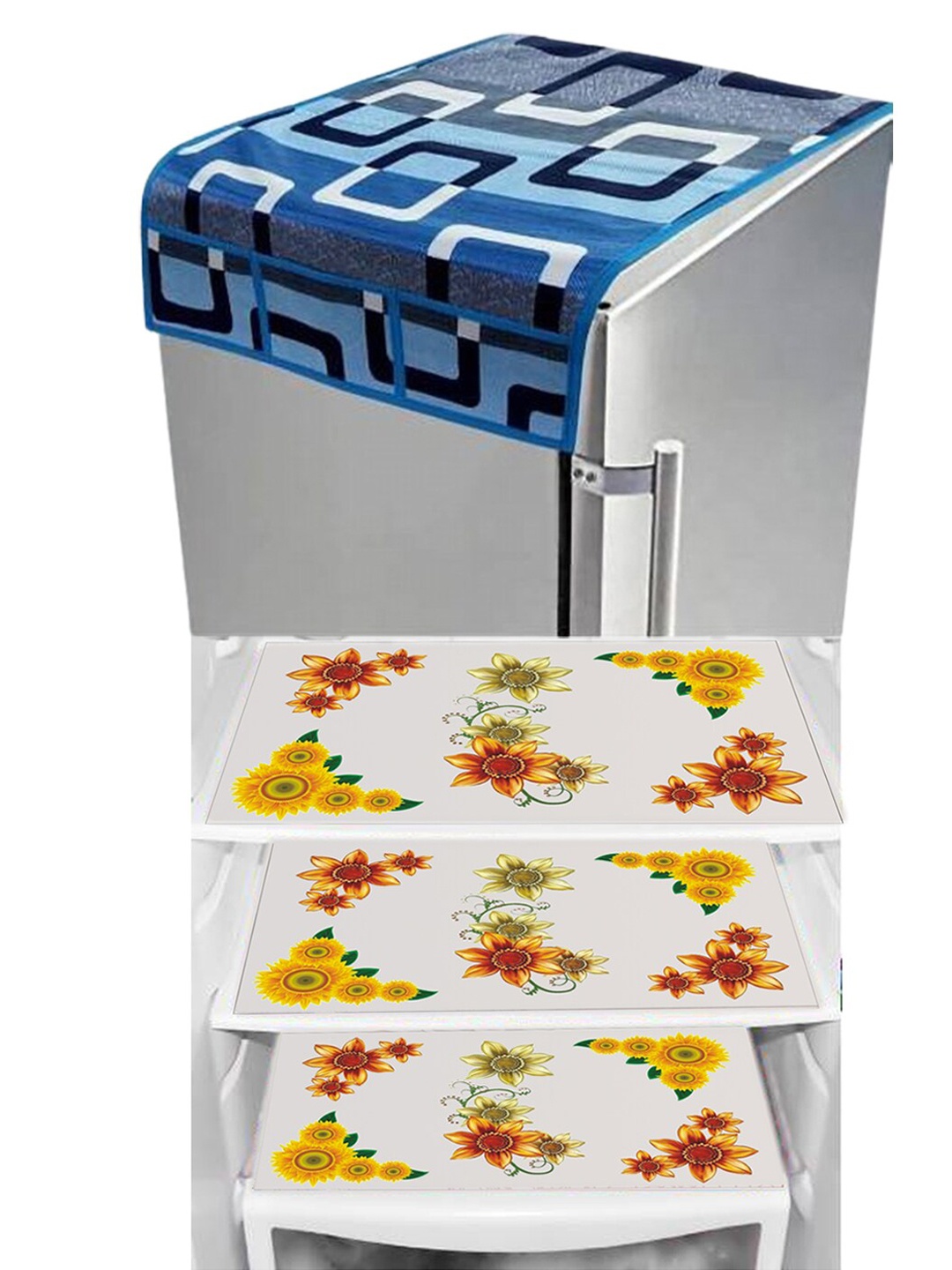 

Dakshya Industries Yellow & Blue 4 Pieces Floral Printed Refrigerator Covers