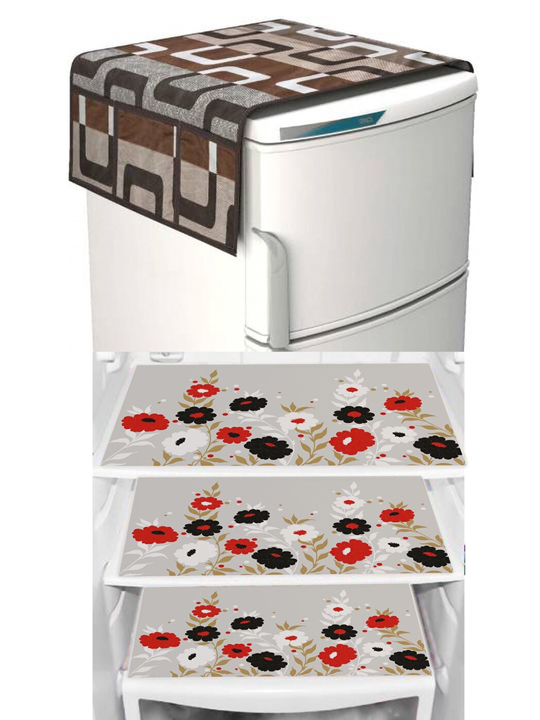 

Dakshya Industries Brown & Beige Geometric Printed Waterproof Fridge Cover & 3 Fridge Mats