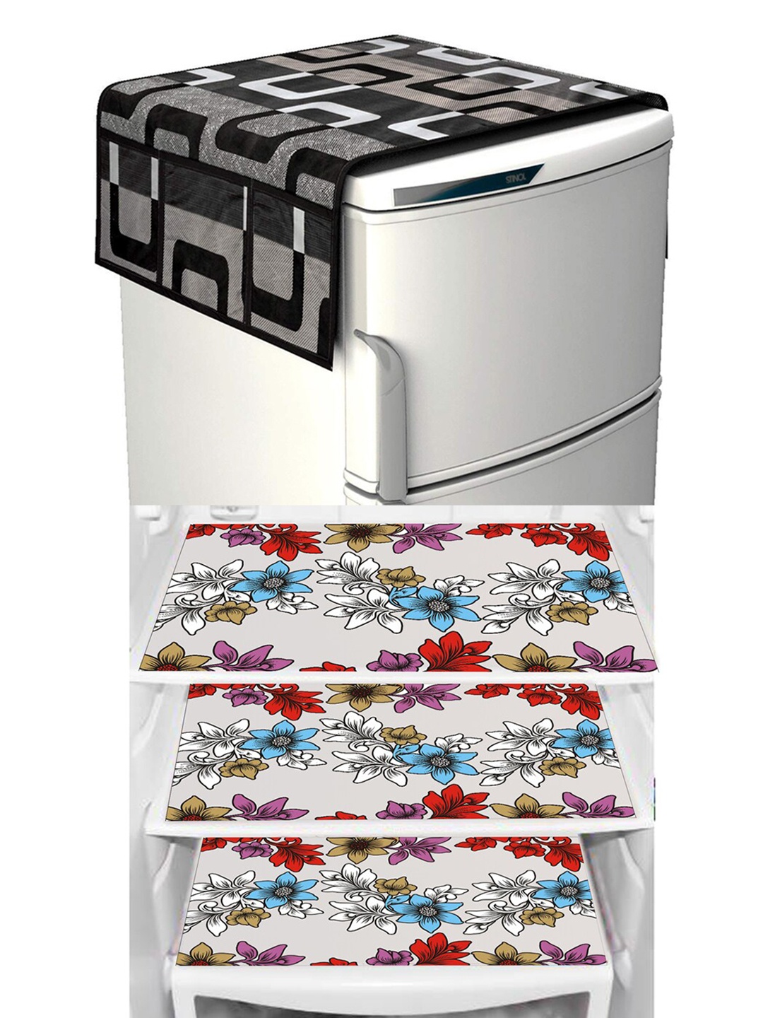

Dakshya Industries Black & Red 4 Pcs Floral Printed Refrigerator Covers