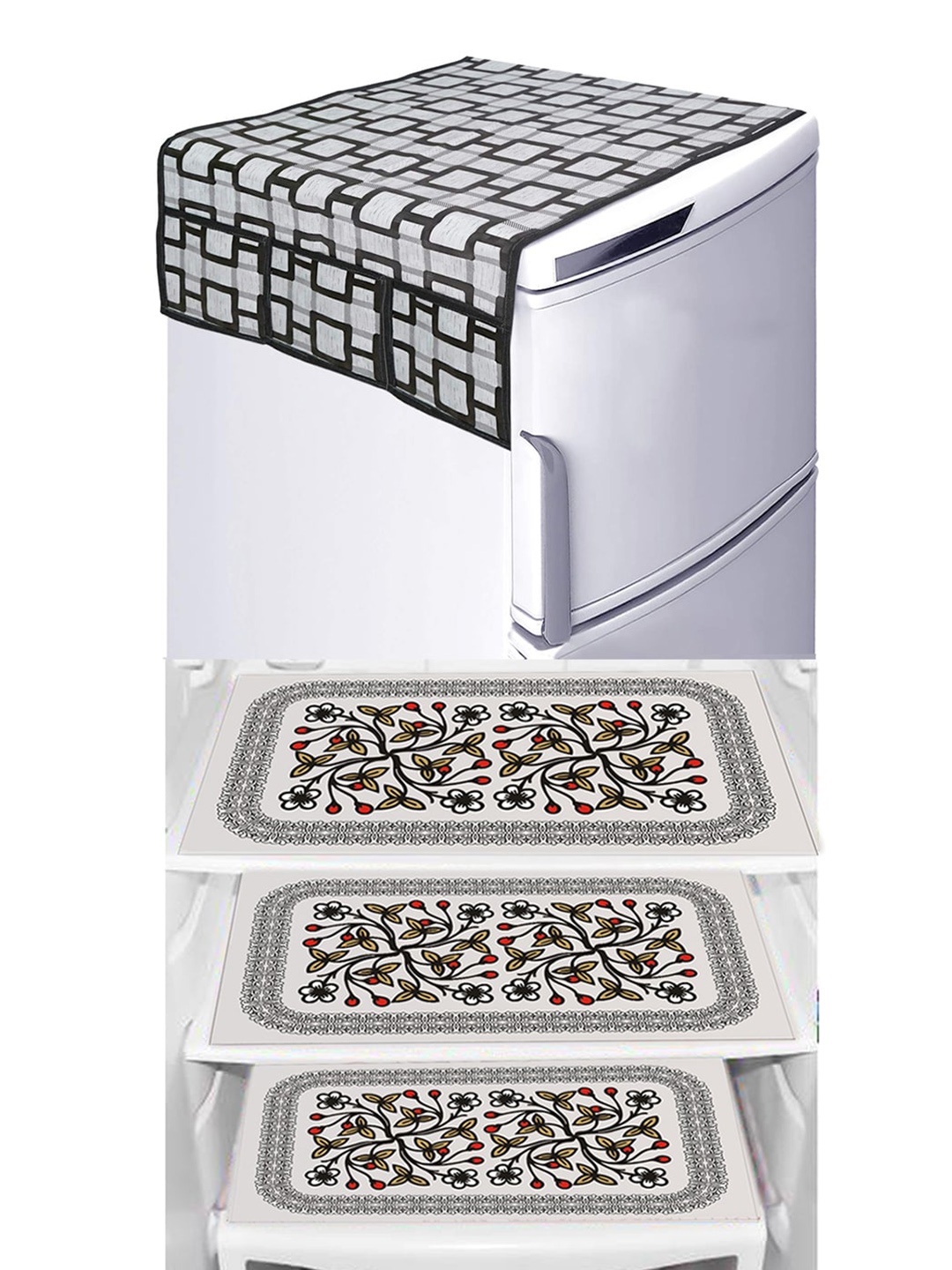 

Dakshya Industries Black & Red 4 Pieces Floral Printed Refrigerator Covers