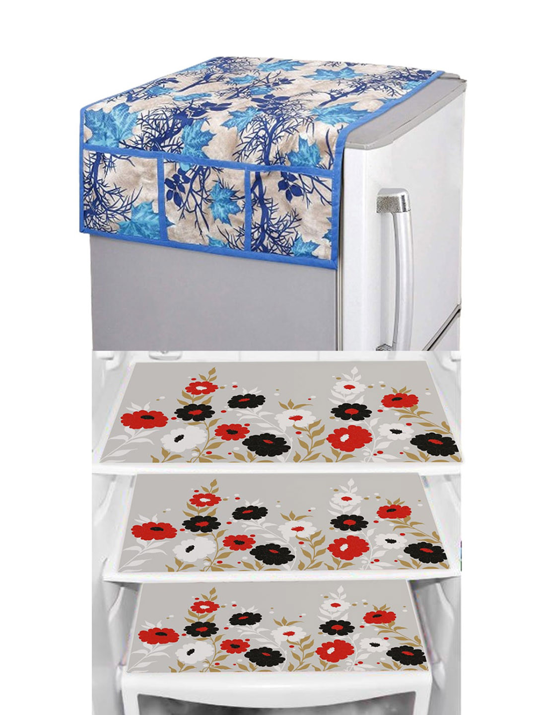 

Dakshya Industries Blue & Beige 4 Pieces Floral Printed Refrigerator Covers