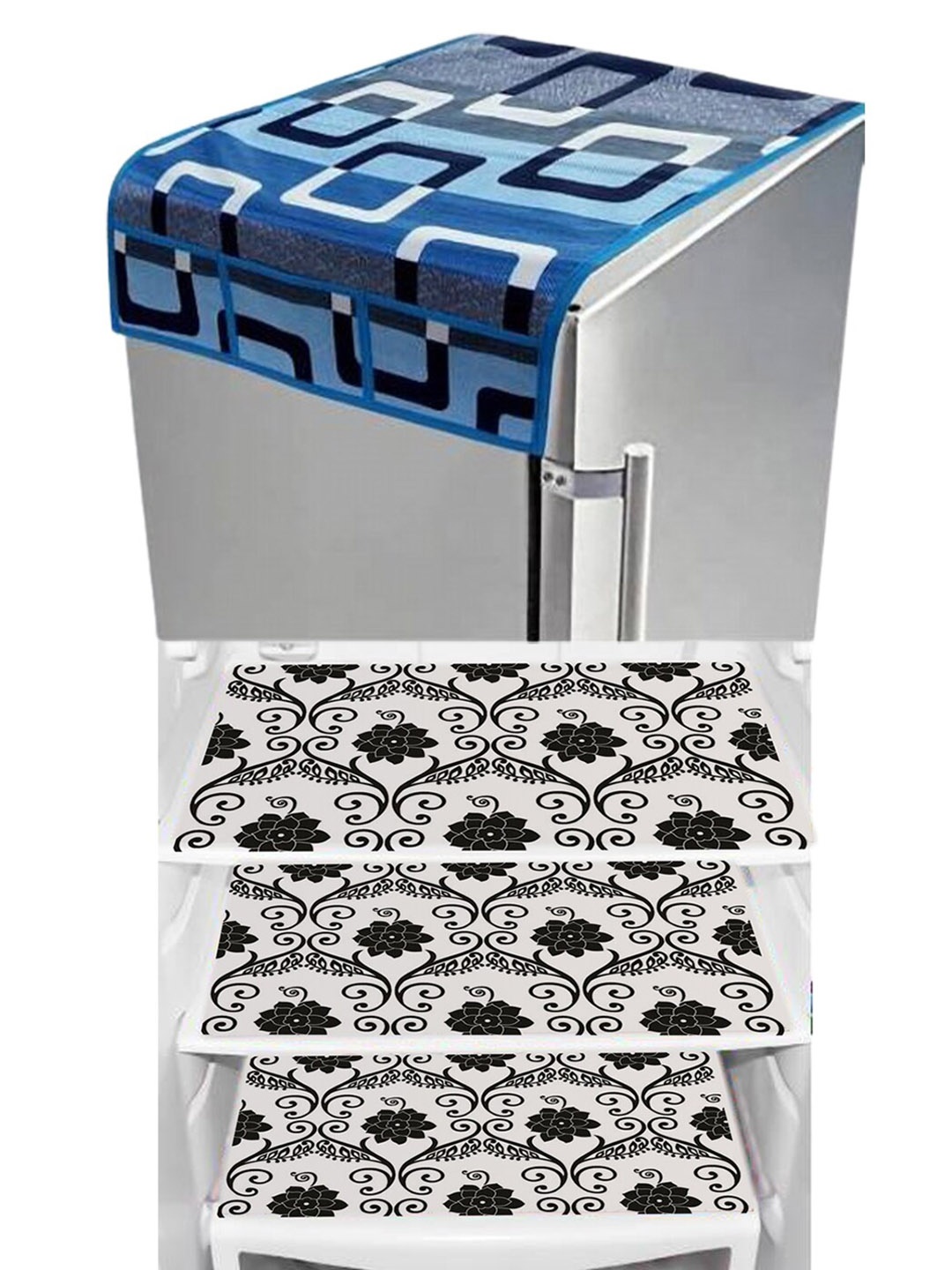

Dakshya Industries 4 Pieces Blue & Black Floral Printed Refrigerator Covers