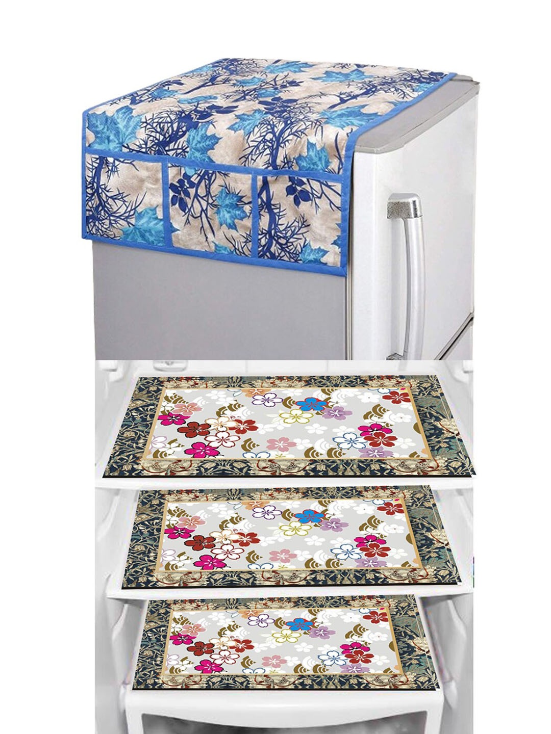 

Dakshya Industries 4 Pieces Blue & Red Floral Printed Refrigerator Covers